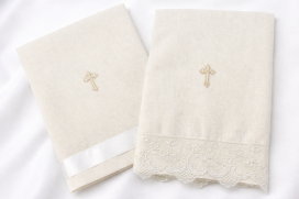 Light Ivory Linen Towel w/ Cross